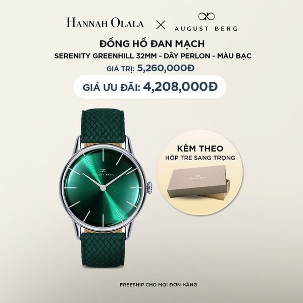  DEAL 17: ĐỒNG HỒ ĐAN MẠCH AUGUST BERG SERENITY - MẶT GREEN HILL 32MM, DÂY PERLON 