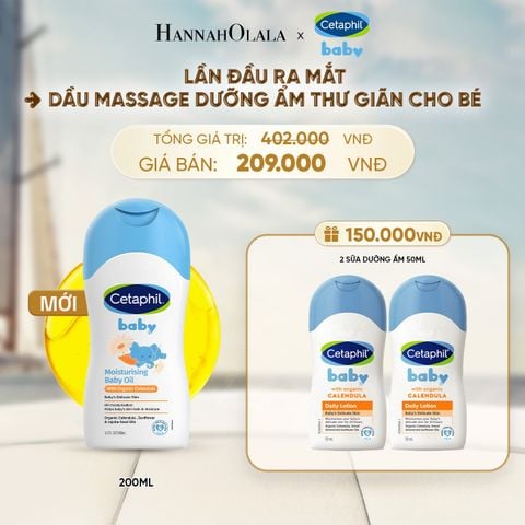  DẦU MASSAGE DƯỠNG ẨM LÀM DỊU DA BÉ VỚI HOA CÚC CALENDULA HỮU CƠ CETAPHIL BABY MOISTURISING BABY OIL WITH ORGANIC CALENDULA 200ML DEAL 17: 