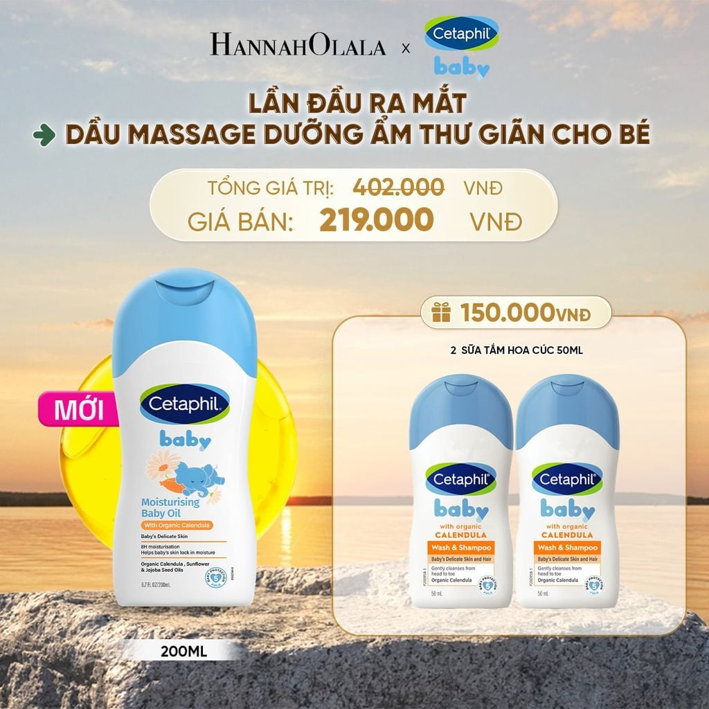  DẦU MASSAGE DƯỠNG ẨM LÀM DỊU DA BÉ VỚI HOA CÚC CALENDULA HỮU CƠ CETAPHIL BABY MOISTURISING BABY OIL WITH ORGANIC CALENDULA 200ML DEAL 17: - B595 