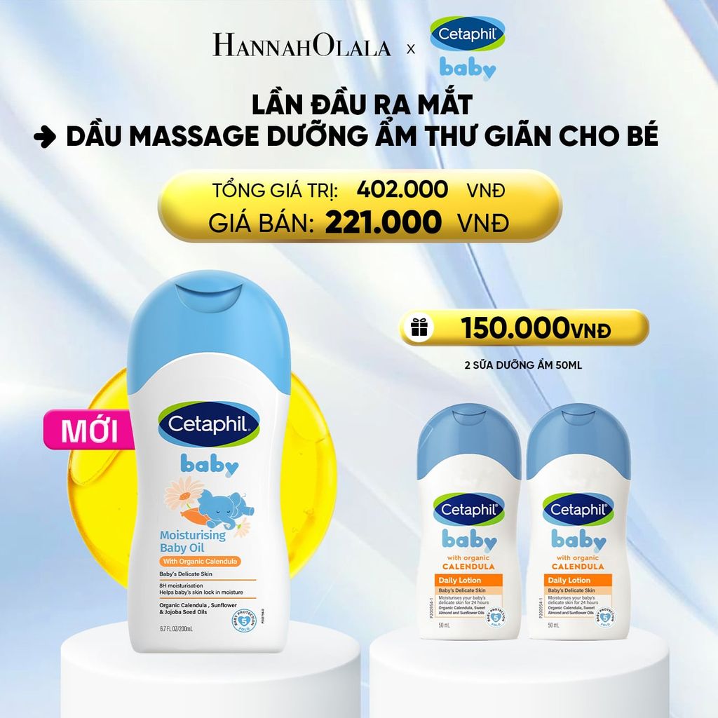  DẦU MASSAGE DƯỠNG ẨM LÀM DỊU DA BÉ VỚI HOA CÚC CALENDULA HỮU CƠ CETAPHIL BABY MOISTURISING BABY OIL WITH ORGANIC CALENDULA 200ML - DEAL 17: 