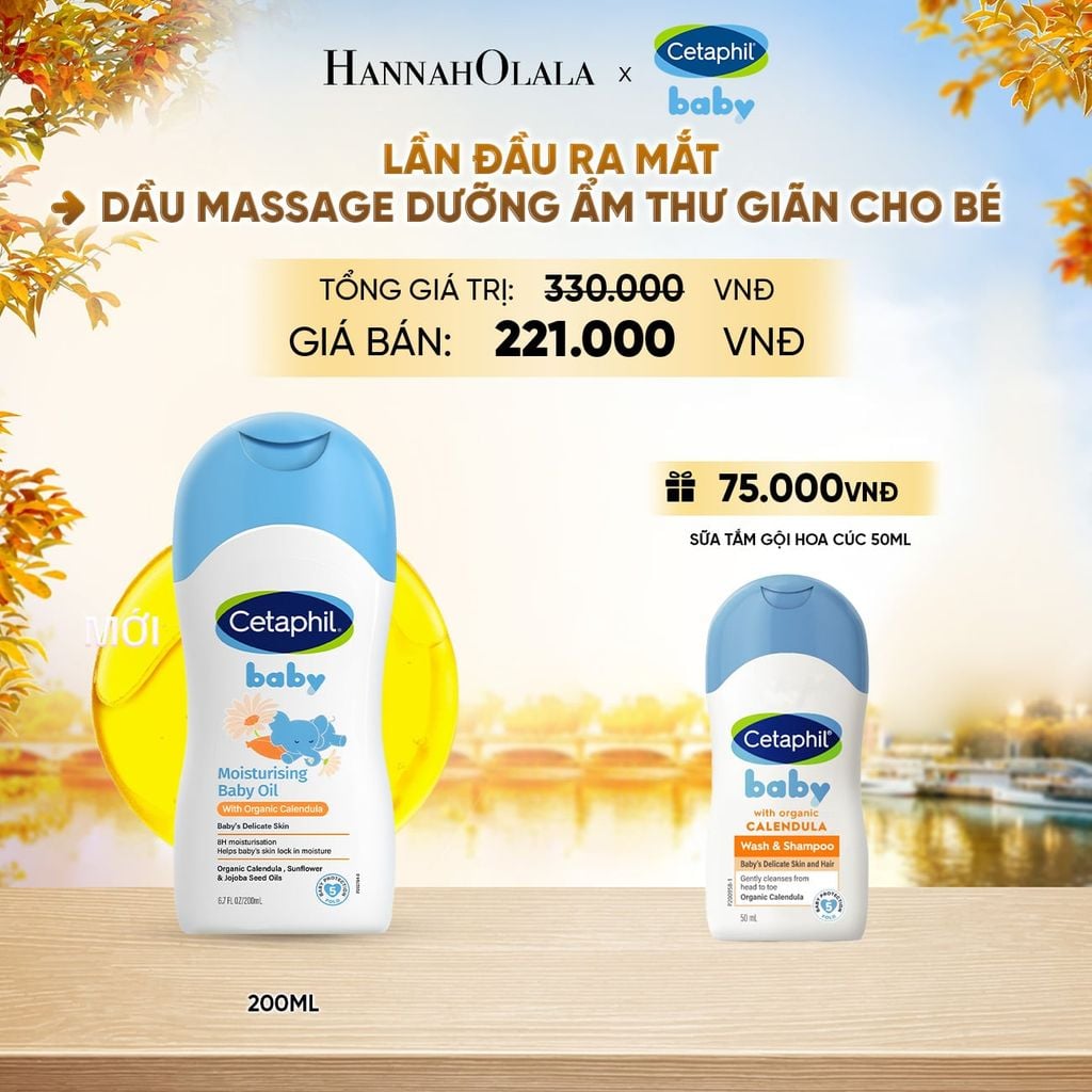  DẦU MASSAGE DƯỠNG ẨM LÀM DỊU DA BÉ VỚI HOA CÚC CALENDULA HỮU CƠ CETAPHIL BABY MOISTURISING BABY OIL WITH ORGANIC CALENDULA 200ML DEAL 17: - E1764 