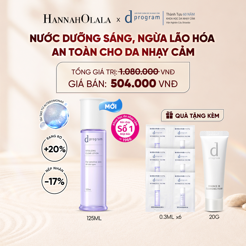  [MỚI] NƯỚC DƯỠNG ẨM SÁNG DA, CHĂM SÓC DA NHẠY CẢM & HỖ TRỢ NGĂN LÃO HÓA DPROGRAM VITALIZING CLEAR LOTION 125ML - DEAL 17 