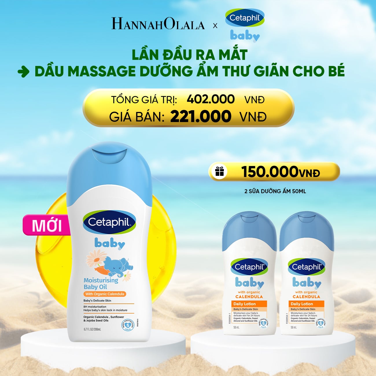 A1439_deal 17: dầu massage dưỡng ẩm làm dịu da bé với hoa cúc calendula hữu cơ cetaphil baby moisturising baby oil with organic calendula 200ml