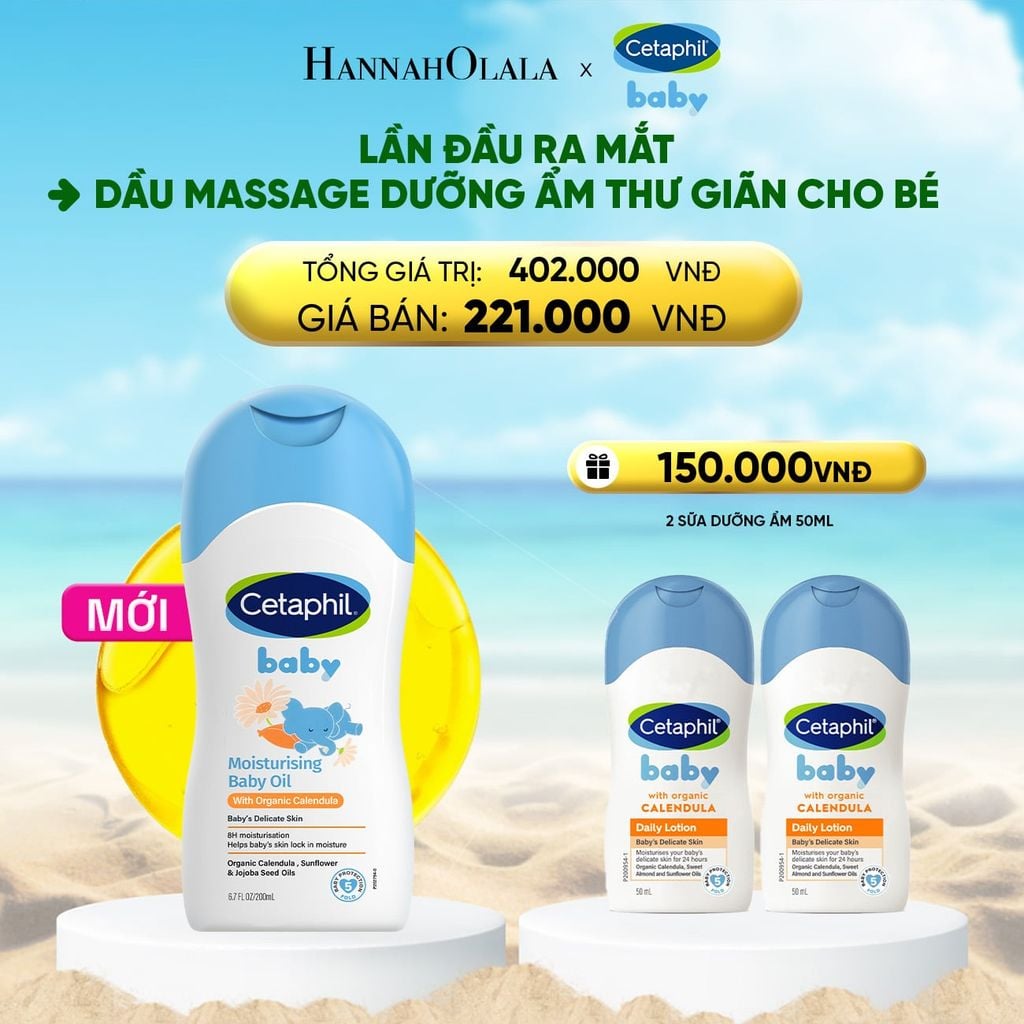  DẦU MASSAGE DƯỠNG ẨM LÀM DỊU DA BÉ VỚI HOA CÚC CALENDULA HỮU CƠ CETAPHIL BABY MOISTURISING BABY OIL WITH ORGANIC CALENDULA 200ML 