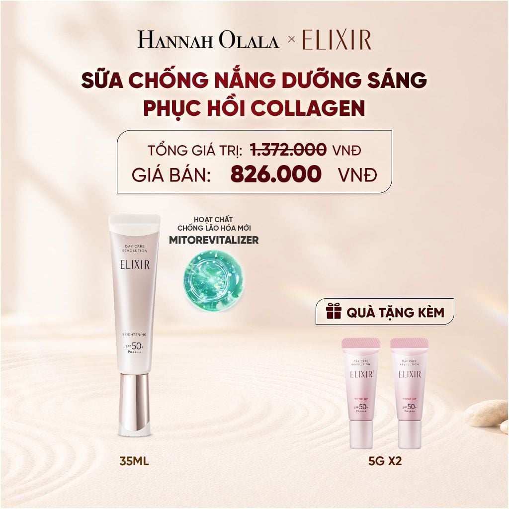  [THẾ HỆ MỚI] KEM CHỐNG NẮNG DẠNG SỮA DƯỠNG SÁNG PHỤC HỒI COLLAGEN TỪ CẤP ĐỘ TẾ BÀO ELIXIR DAY CARE REVOLUTION SPF50+ 35ML - DEAL 19 