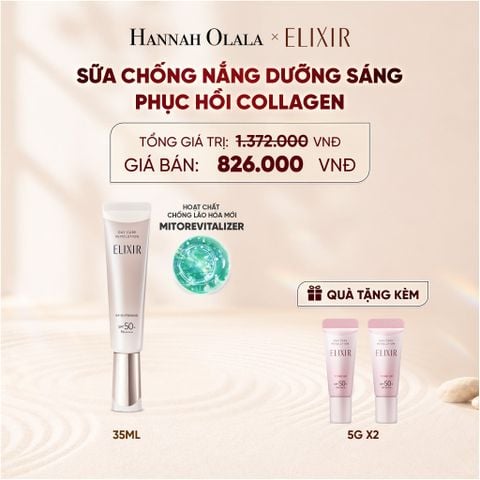  [THẾ HỆ MỚI] KEM CHỐNG NẮNG DẠNG SỮA DƯỠNG SÁNG PHỤC HỒI COLLAGEN TỪ CẤP ĐỘ TẾ BÀO ELIXIR DAY CARE REVOLUTION SPF50+ 35ML - DEAL 19 
