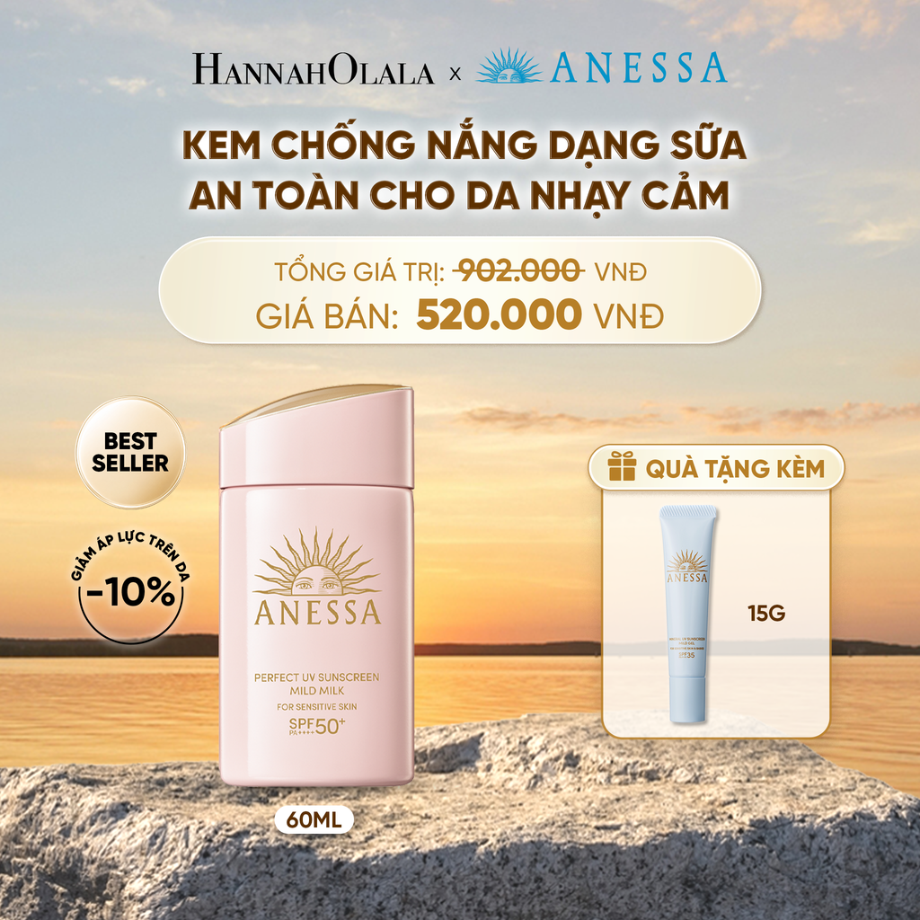  SỮA CHỐNG NẮNG DƯỠNG DA DỊU NHẸ AN TOÀN CHO DA NHẠY CẢM VÀ TRẺ EM ANESSA MILD MILK SPF50+ PA++++ 60ML - DEAL 18 - B520 