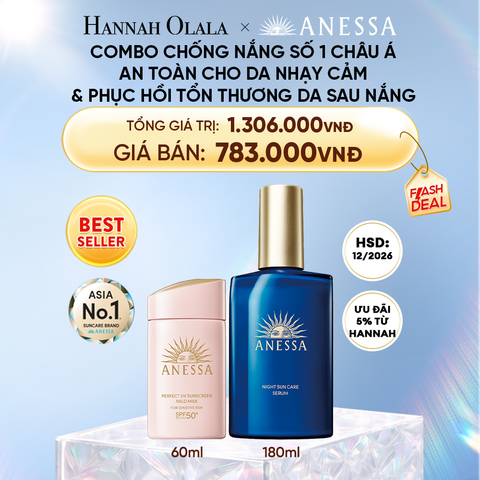  DEAL 18: COMBO KEM CHỐNG NẮNG DẠNG SỮA & SERUM PHỤC HỒI TỔN THƯƠNG SAU NẮNG AN TOÀN CHO DA NHẠY CẢM ANESSA MILD MILK 60ML + NIGHT SERUM 180ML
HSD: 29/03/2027 