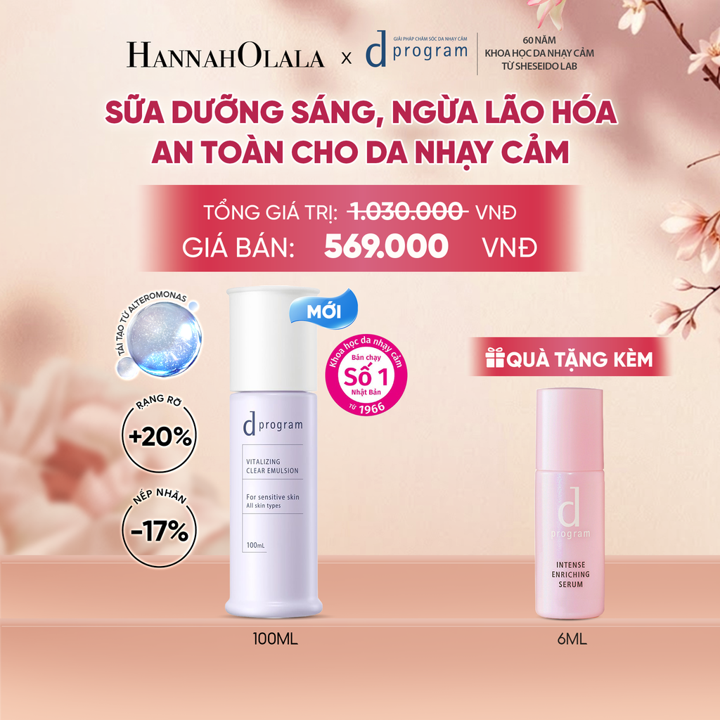  [MỚI] SỮA DƯỠNG SÁNG DA, CHĂM SÓC DA NHẠY CẢM & HỖ TRỢ NGĂN LÃO HÓA DPROGRAM VITALIZING CLEAR EMULSION 100ML - DEAL 18 - A2240 