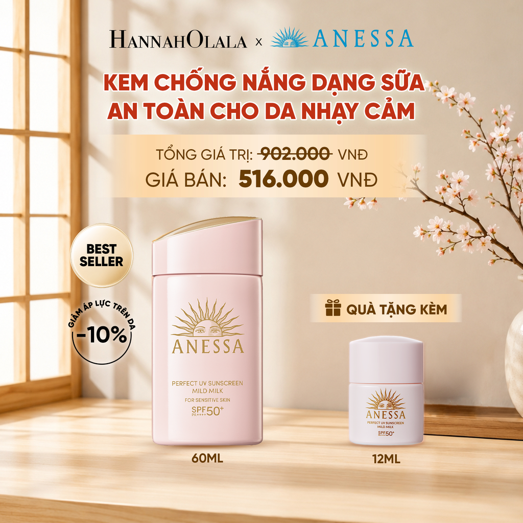  SỮA CHỐNG NẮNG DƯỠNG DA DỊU NHẸ AN TOÀN CHO DA NHẠY CẢM VÀ TRẺ EM ANESSA MILD MILK SPF50+ PA++++ 60ML - DEAL 18 