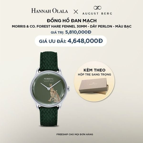  DEAL 18: ĐỒNG HỒ ĐAN MẠCH AUGUST BERG x MORRIS & CO - MẶT FOREST HARE FENNEL 30MM, DÂY PERLON 