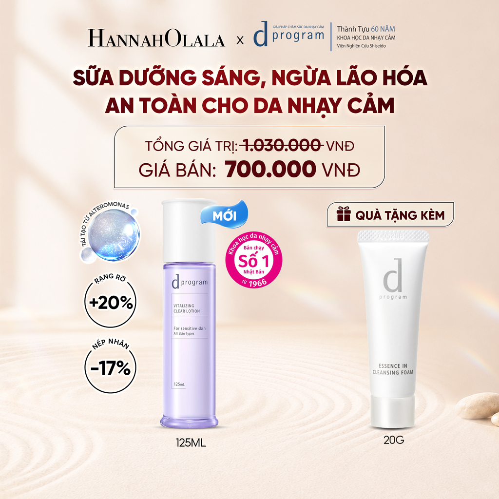  [MỚI] SỮA DƯỠNG SÁNG DA, CHĂM SÓC DA NHẠY CẢM & HỖ TRỢ NGĂN LÃO HÓA DPROGRAM VITALIZING CLEAR EMULSION 100ML - DEAL 18 