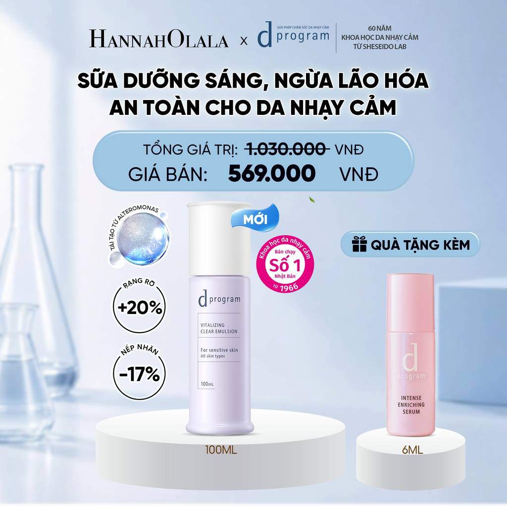  [MỚI] SỮA DƯỠNG SÁNG DA, CHĂM SÓC DA NHẠY CẢM & HỖ TRỢ NGĂN LÃO HÓA DPROGRAM VITALIZING CLEAR EMULSION 100ML - DEAL 18 