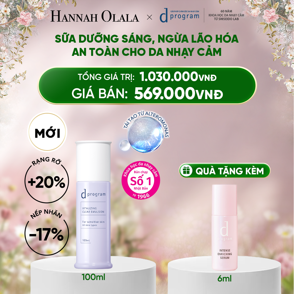  DEAL 18: [MỚI] SỮA DƯỠNG SÁNG DA, CHĂM SÓC DA NHẠY CẢM & HỖ TRỢ NGĂN LÃO HÓA DPROGRAM VITALIZING CLEAR EMULSION 100ML 
