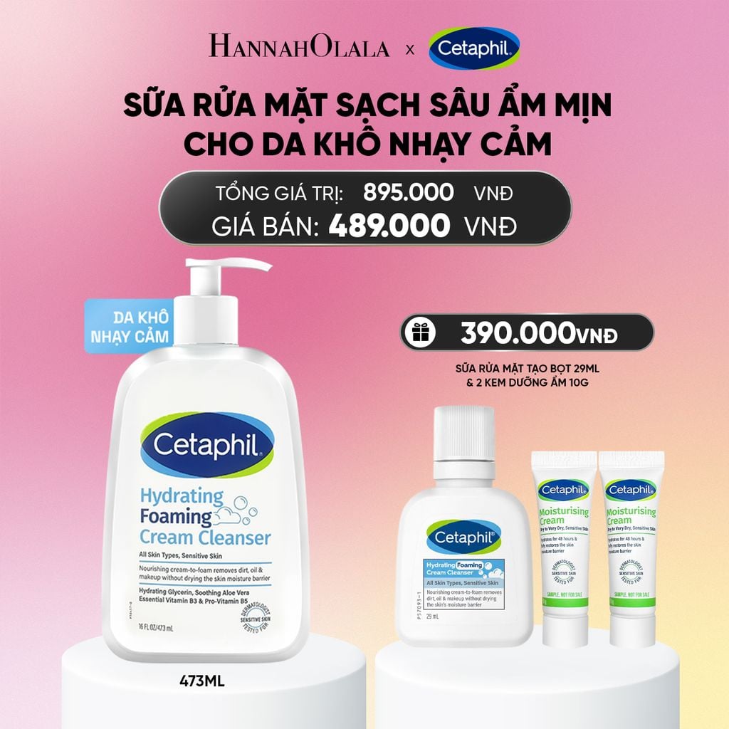  DEAL 18: SỮA RỬA MẶT TẠO BỌT DỊU LÀNH CHO DA KHÔ NHẠY CẢM CETAPHIL HYDRATING FOAMING CREAM CLEANSER 473ML_A1940 