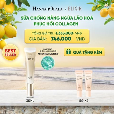  [THẾ HỆ MỚI] KEM CHỐNG NẮNG DẠNG SỮA PHỤC HỒI COLLAGEN TỪ CẤP ĐỘ TẾ BÀO ELIXIR DAY CARE REVOLUTION SPF50+ 35ML - DEAL 18 