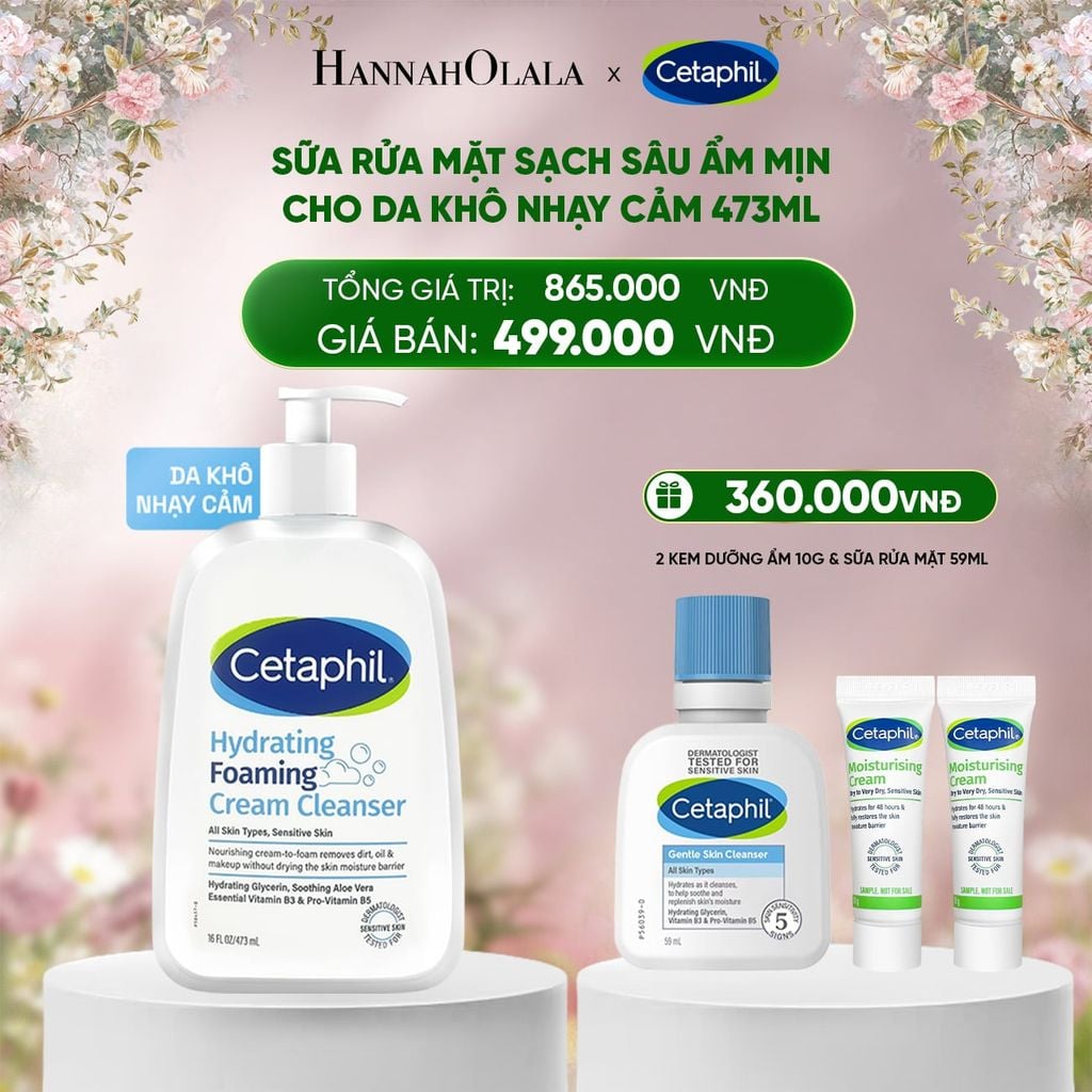  DEAL 18: SỮA RỬA MẶT TẠO BỌT DỊU LÀNH CHO DA KHÔ NHẠY CẢM CETAPHIL HYDRATING FOAMING CREAM CLEANSER 473ML 