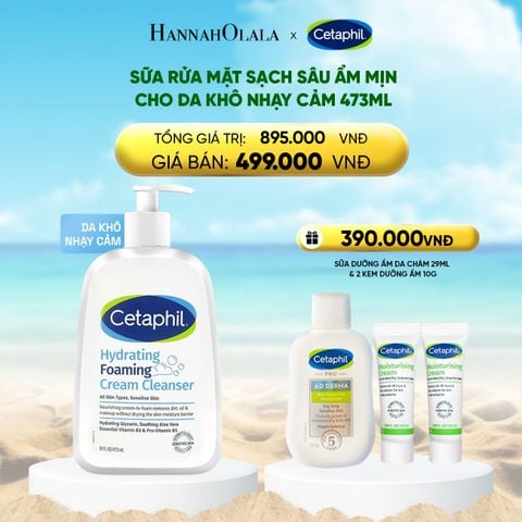  DEAL 18: SỮA RỬA MẶT TẠO BỌT DỊU LÀNH CHO DA KHÔ NHẠY CẢM CETAPHIL HYDRATING FOAMING CREAM CLEANSER 473ML 