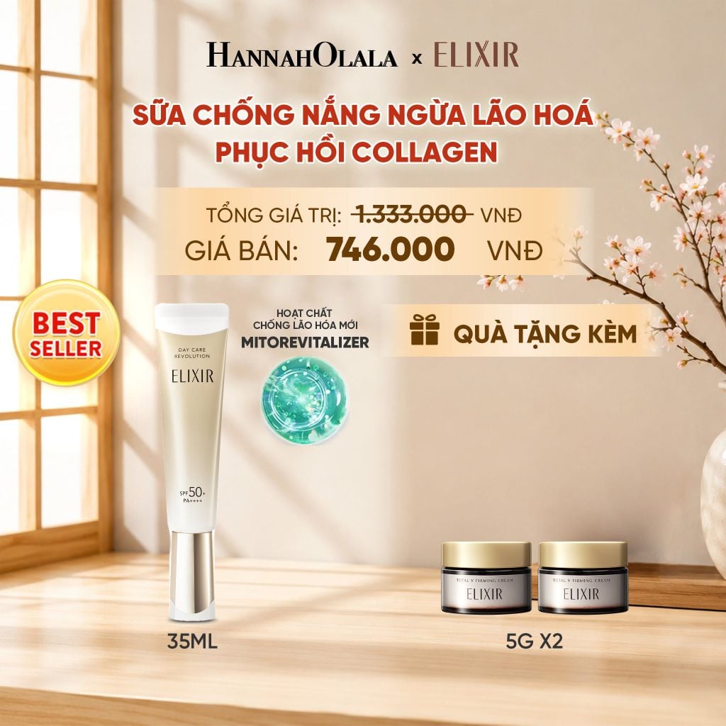  [THẾ HỆ MỚI] KEM CHỐNG NẮNG DẠNG SỮA PHỤC HỒI COLLAGEN TỪ CẤP ĐỘ TẾ BÀO ELIXIR DAY CARE REVOLUTION SPF50+ 35ML - DEAL 18 - B5 
