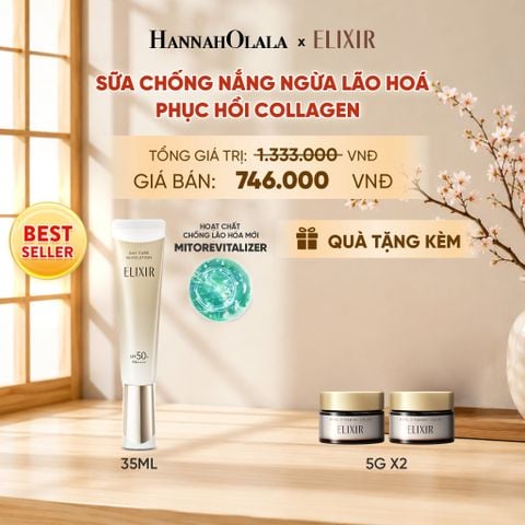  [THẾ HỆ MỚI] KEM CHỐNG NẮNG DẠNG SỮA PHỤC HỒI COLLAGEN TỪ CẤP ĐỘ TẾ BÀO ELIXIR DAY CARE REVOLUTION SPF50+ 35ML - DEAL 18 - B5 