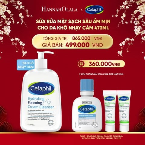 DEAL 18: SỮA RỬA MẶT TẠO BỌT DỊU LÀNH CHO DA KHÔ NHẠY CẢM CETAPHIL HYDRATING FOAMING CREAM CLEANSER 473ML 