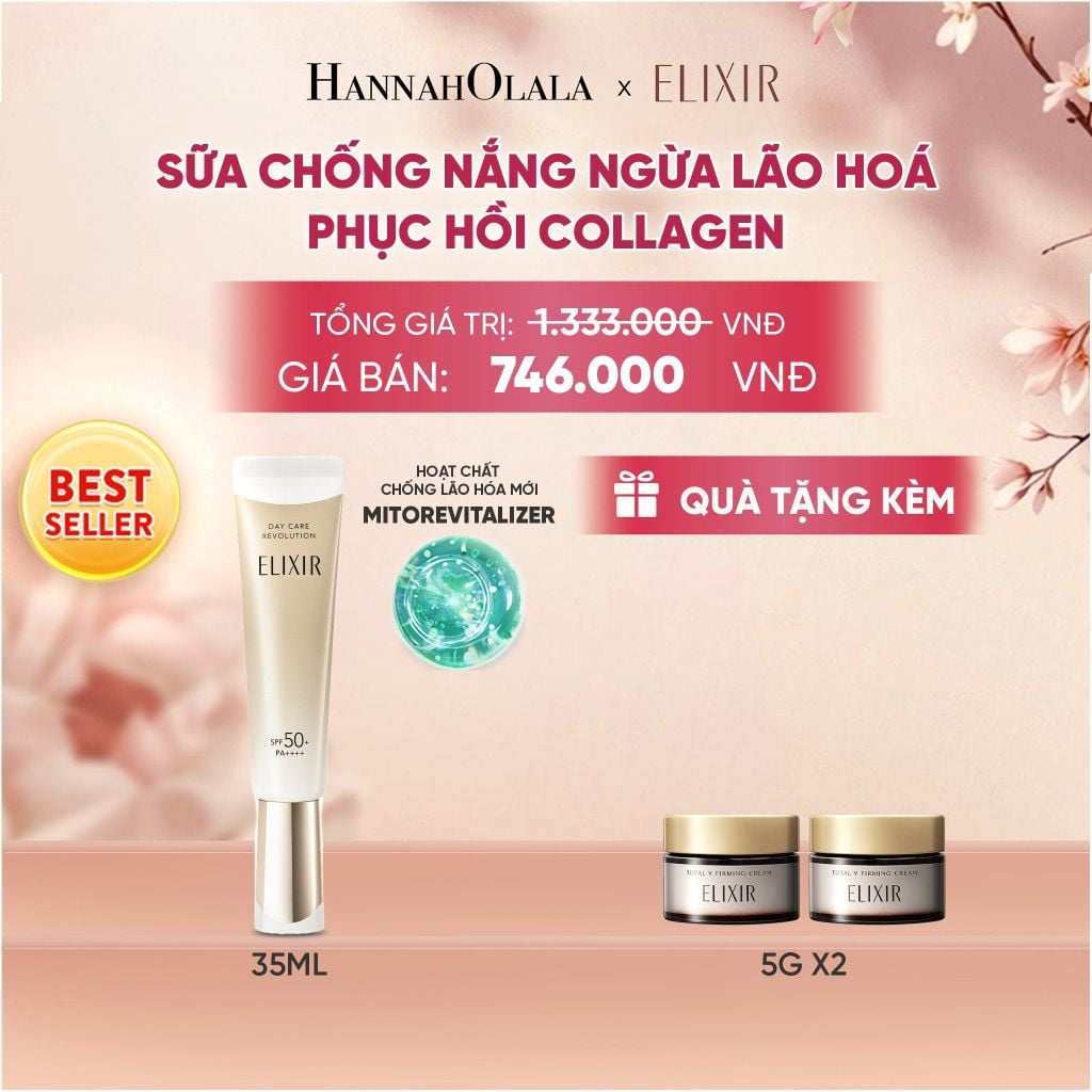  [THẾ HỆ MỚI] KEM CHỐNG NẮNG DẠNG SỮA PHỤC HỒI COLLAGEN TỪ CẤP ĐỘ TẾ BÀO ELIXIR DAY CARE REVOLUTION SPF50+ 35ML - DEAL 18 - A1707 