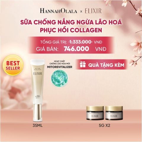  [THẾ HỆ MỚI] KEM CHỐNG NẮNG DẠNG SỮA PHỤC HỒI COLLAGEN TỪ CẤP ĐỘ TẾ BÀO ELIXIR DAY CARE REVOLUTION SPF50+ 35ML - DEAL 18 - A1707 