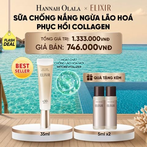  [THẾ HỆ MỚI] KEM CHỐNG NẮNG DẠNG SỮA PHỤC HỒI COLLAGEN TỪ CẤP ĐỘ TẾ BÀO ELIXIR DAY CARE REVOLUTION SPF50+ 35ML - DEAL 18_ D1559 