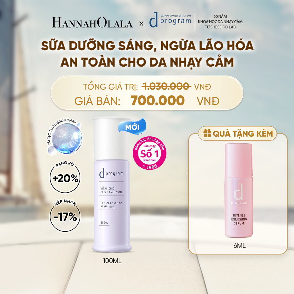  [MỚI] SỮA DƯỠNG SÁNG DA, CHĂM SÓC DA NHẠY CẢM & HỖ TRỢ NGĂN LÃO HÓA DPROGRAM VITALIZING CLEAR EMULSION 100ML - DEAL 18 