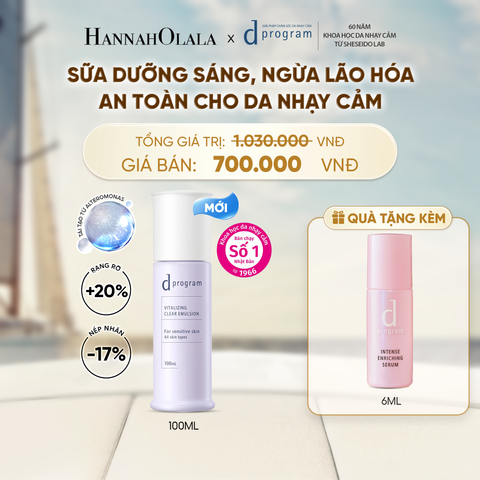  [MỚI] SỮA DƯỠNG SÁNG DA, CHĂM SÓC DA NHẠY CẢM & HỖ TRỢ NGĂN LÃO HÓA DPROGRAM VITALIZING CLEAR EMULSION 100ML - DEAL 18 