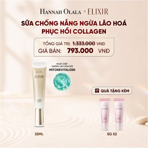  [THẾ HỆ MỚI] KEM CHỐNG NẮNG DẠNG SỮA PHỤC HỒI COLLAGEN TỪ CẤP ĐỘ TẾ BÀO ELIXIR DAY CARE REVOLUTION SPF50+ 35ML - DEAL 18 