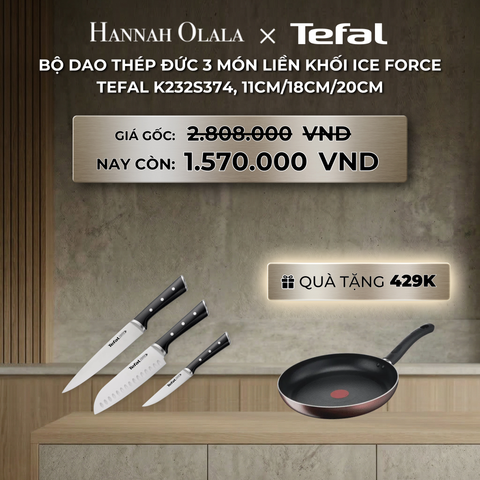  DEAL 18: BỘ DAO THÉP ĐỨC 3 MÓN LIỀN KHỐI ICE FORCE TEFAL K232S374, 11CM/18CM/20CM 