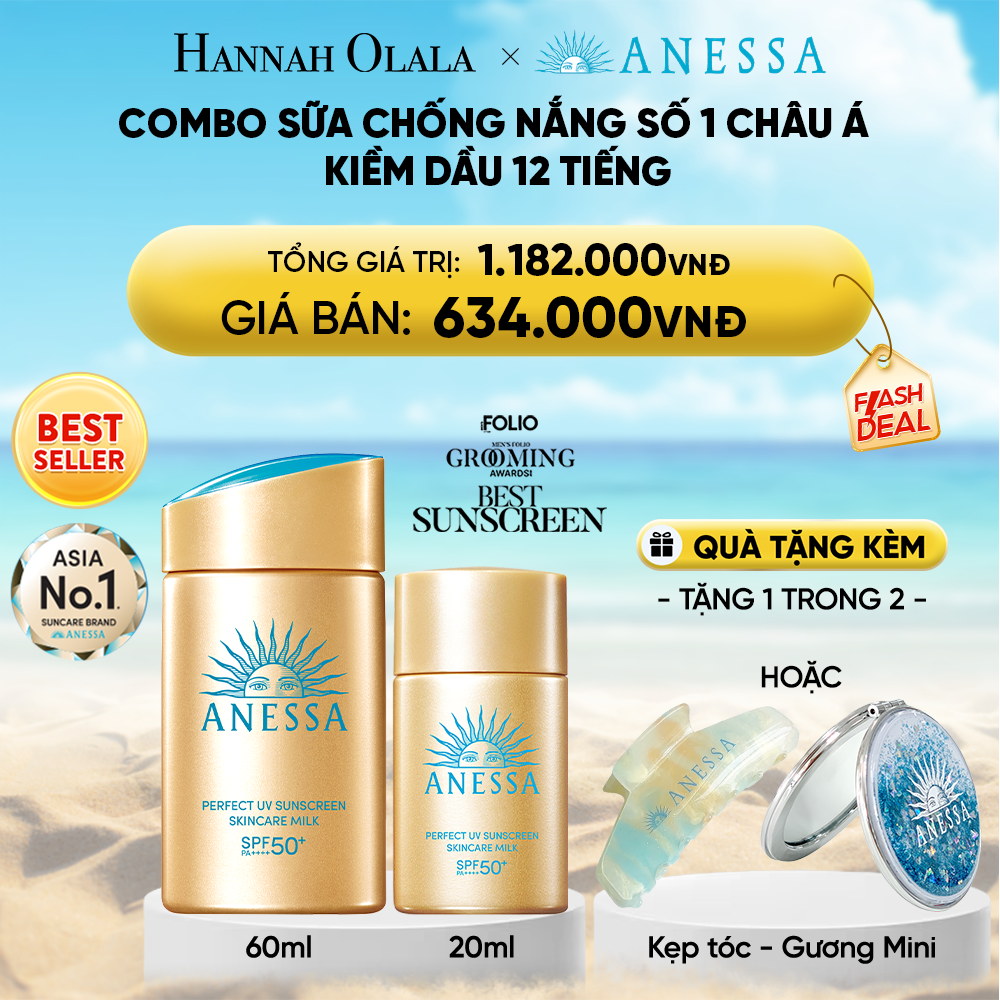  DEAL 18: COMBO SỮA CHỐNG NẮNG DƯỠNG DA KIỀM DẦU BẢO VỆ HOÀN HẢO ANESSA GOLD MILK SPF50+ PA++++ 60ML + 20ML 