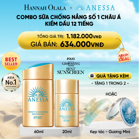  DEAL 18: COMBO SỮA CHỐNG NẮNG DƯỠNG DA KIỀM DẦU BẢO VỆ HOÀN HẢO ANESSA GOLD MILK SPF50+ PA++++ 60ML + 20ML 