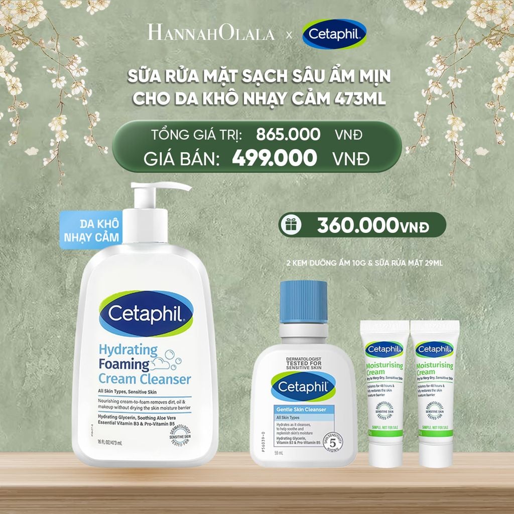  DEAL 18: SỮA RỬA MẶT TẠO BỌT DỊU LÀNH CHO DA KHÔ NHẠY CẢM CETAPHIL HYDRATING FOAMING CREAM CLEANSER 473ML 