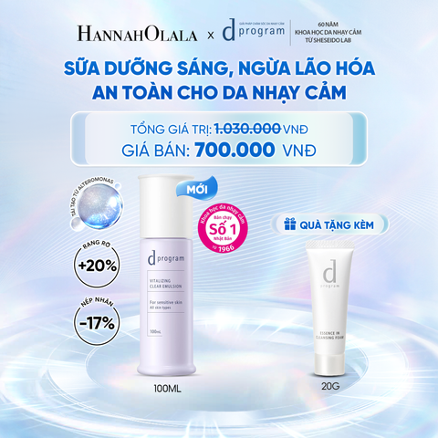  [MỚI] SỮA DƯỠNG SÁNG DA, CHĂM SÓC DA NHẠY CẢM & HỖ TRỢ NGĂN LÃO HÓA DPROGRAM VITALIZING CLEAR EMULSION 100ML - DEAL 18 
