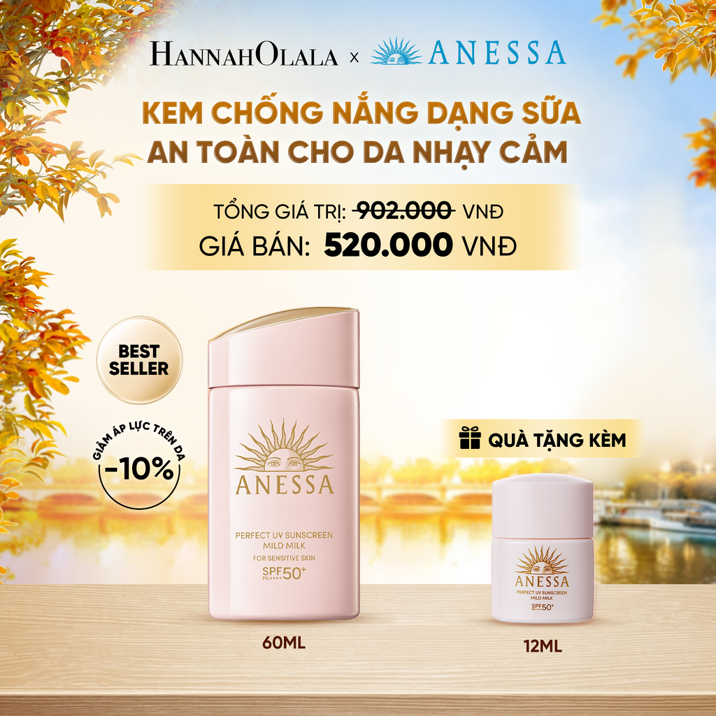  SỮA CHỐNG NẮNG DƯỠNG DA DỊU NHẸ AN TOÀN CHO DA NHẠY CẢM VÀ TRẺ EM ANESSA MILD MILK SPF50+ PA++++ 60ML - DEAL18 - E75 