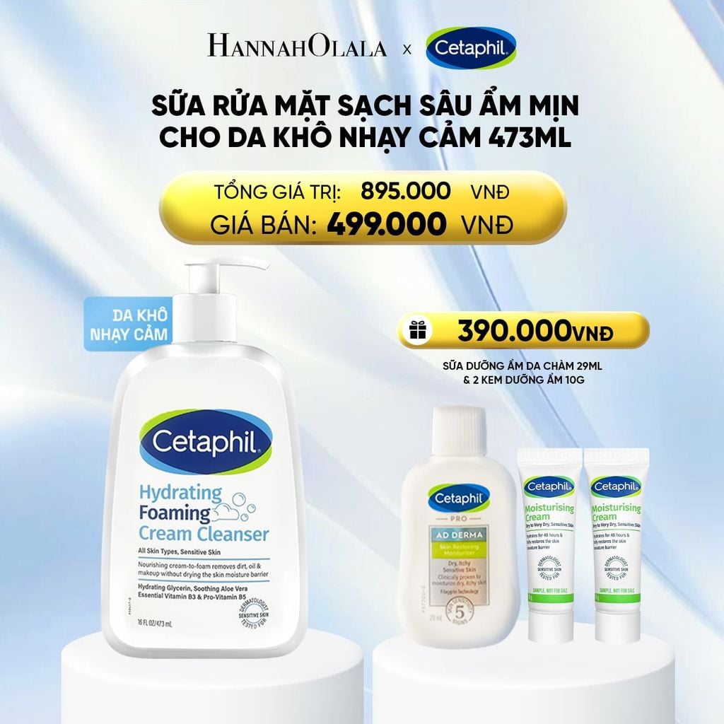  SỮA RỬA MẶT TẠO BỌT DỊU LÀNH CHO DA KHÔ NHẠY CẢM CETAPHIL HYDRATING FOAMING CREAM CLEANSER 473ML - DEAL 18: 