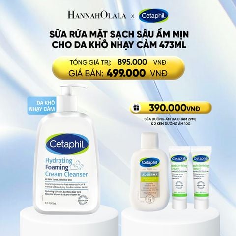  SỮA RỬA MẶT TẠO BỌT DỊU LÀNH CHO DA KHÔ NHẠY CẢM CETAPHIL HYDRATING FOAMING CREAM CLEANSER 473ML - DEAL 18: 