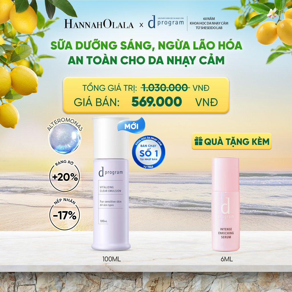  [MỚI] SỮA DƯỠNG SÁNG DA, CHĂM SÓC DA NHẠY CẢM & HỖ TRỢ NGĂN LÃO HÓA DPROGRAM VITALIZING CLEAR EMULSION 100ML - DEAL 18 