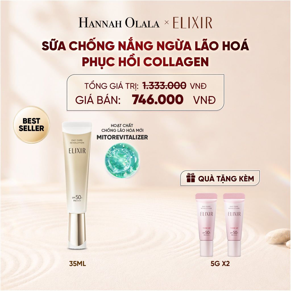  [THẾ HỆ MỚI] KEM CHỐNG NẮNG DẠNG SỮA PHỤC HỒI COLLAGEN TỪ CẤP ĐỘ TẾ BÀO ELIXIR DAY CARE REVOLUTION SPF50+ 35ML - DEAL 18 