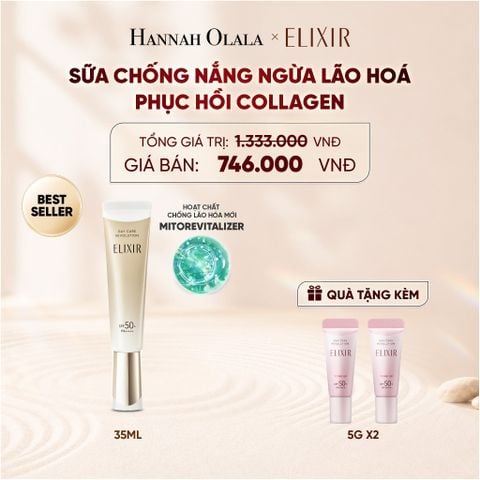  [THẾ HỆ MỚI] KEM CHỐNG NẮNG DẠNG SỮA PHỤC HỒI COLLAGEN TỪ CẤP ĐỘ TẾ BÀO ELIXIR DAY CARE REVOLUTION SPF50+ 35ML - DEAL 18 