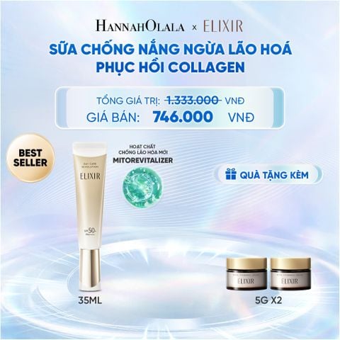  [THẾ HỆ MỚI] KEM CHỐNG NẮNG DẠNG SỮA PHỤC HỒI COLLAGEN TỪ CẤP ĐỘ TẾ BÀO ELIXIR DAY CARE REVOLUTION SPF50+ 35ML - DEAL 18 - C72 