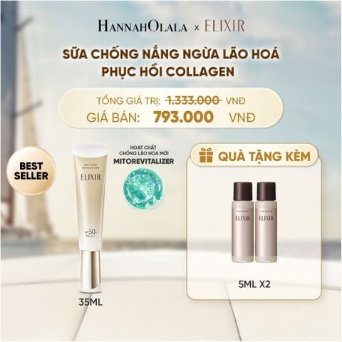  [THẾ HỆ MỚI] KEM CHỐNG NẮNG DẠNG SỮA PHỤC HỒI COLLAGEN TỪ CẤP ĐỘ TẾ BÀO ELIXIR DAY CARE REVOLUTION SPF50+ 35ML - DEAL 18 