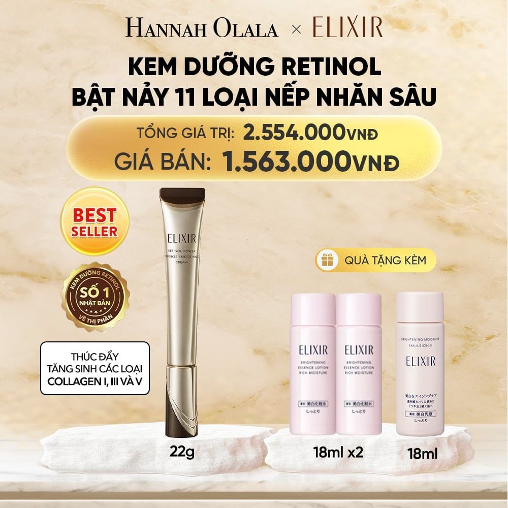  KEM DƯỠNG DA CẢI THIỆN 11 LOẠI NẾP NHĂN SÂU ELIXIR RETINOL POWER WRINKLE SMOOTHING CREAM 22G ( PHIÊN BẢN CẢI TIẾN MỚI) - DEAL 18 