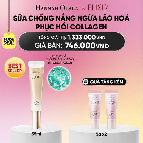  [THẾ HỆ MỚI] KEM CHỐNG NẮNG DẠNG SỮA PHỤC HỒI COLLAGEN TỪ CẤP ĐỘ TẾ BÀO ELIXIR DAY CARE REVOLUTION SPF50+ 35ML - DEAL 18_A1634 