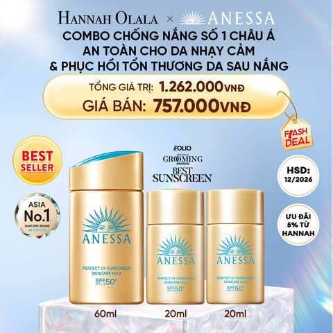  DEAL 19: COMBO KEM CHỐNG NẮNG DẠNG SỮA DƯỠNG DA KIỀM DẦU BẢO VỆ HOÀN HẢO ANESSA GOLD MILK SPF50+ PA++++ 60ML + 20ML + 20ML
HSD: 25/12/2026 