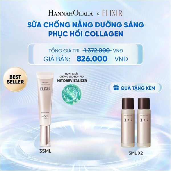  [THẾ HỆ MỚI] KEM CHỐNG NẮNG DẠNG SỮA DƯỠNG SÁNG PHỤC HỒI COLLAGEN TỪ CẤP ĐỘ TẾ BÀO ELIXIR DAY CARE REVOLUTION SPF50+ 35ML - DEAL 19 