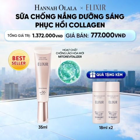  [THẾ HỆ MỚI] KEM CHỐNG NẮNG DẠNG SỮA DƯỠNG SÁNG PHỤC HỒI COLLAGEN TỪ CẤP ĐỘ TẾ BÀO ELIXIR DAY CARE REVOLUTION SPF50+ 35ML - DEAL 19 