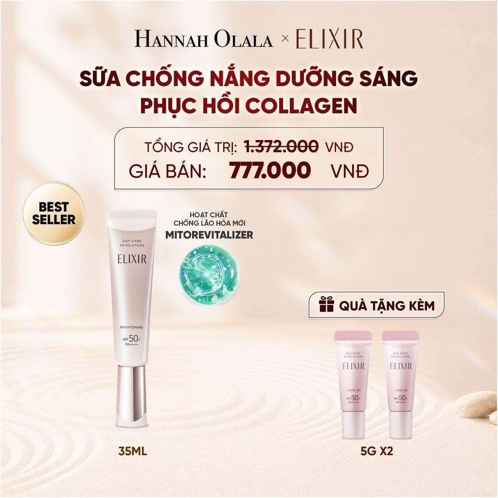  [THẾ HỆ MỚI] KEM CHỐNG NẮNG DẠNG SỮA DƯỠNG SÁNG PHỤC HỒI COLLAGEN TỪ CẤP ĐỘ TẾ BÀO ELIXIR DAY CARE REVOLUTION SPF50+ 35ML - DEAL 19 